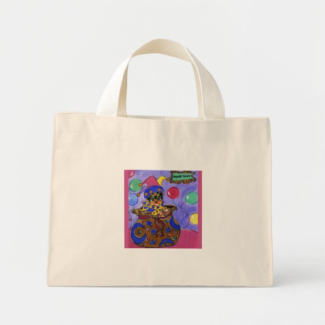 Mini Tote Bag Yorkie Poo Mardi Gras (Devant)