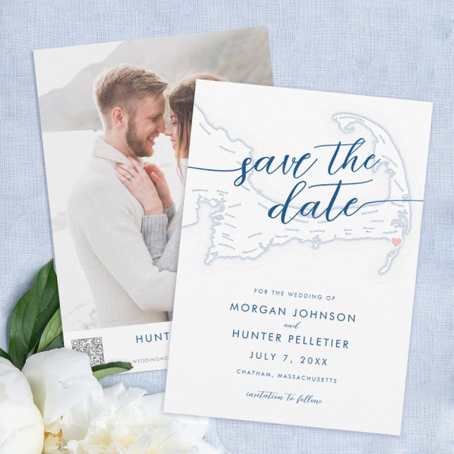 Miniature moderne de Chatham Bars Inn Carte (Chatham Bars Inn Wedding Save the Dates in minimal modern navy blue from Coastal Map Designs)