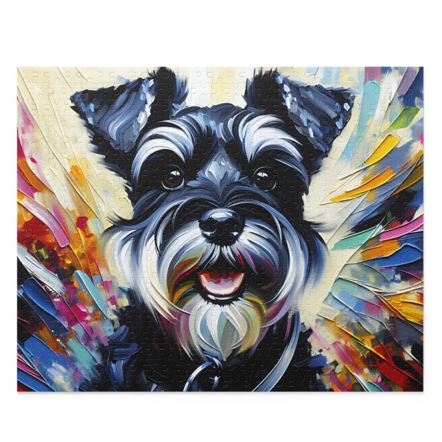 Miniature Schnauzer Puzzle : Zwerg noir et argenté (Miniature Schnauzer Puzzle: Black and Silver Acrylic Style Zwergschnauzer Jigsaw)