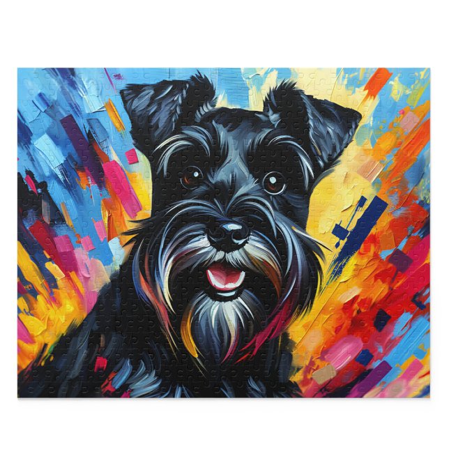 Miniature Schnauzer Puzzle : Zwergschnauzer noir (Miniature Schnauzer Puzzle: Black Zwergschnauzer Acrylic Style Jigsaw)