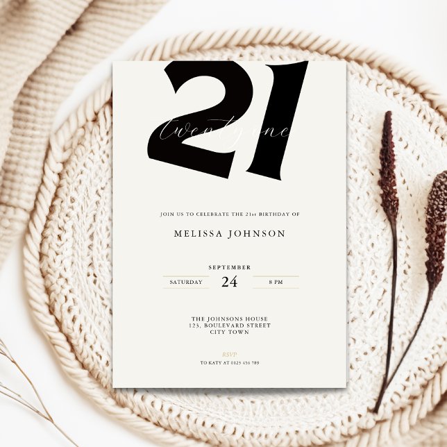 Minimal 21st Birthday Invitation - Bold Typo (Minimal 21st birthday invitation with bold typography)