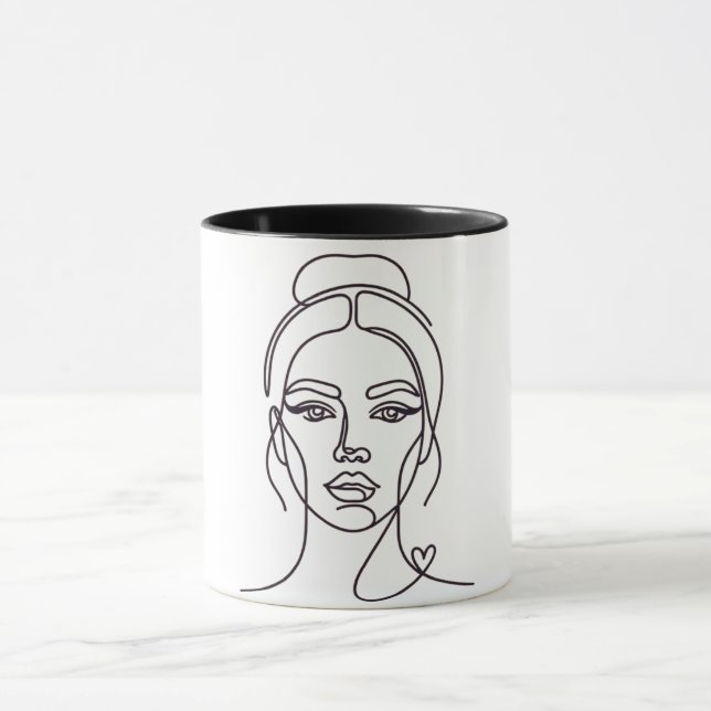 Minimal Abstract Woman Face Line Art Mug (Centre)