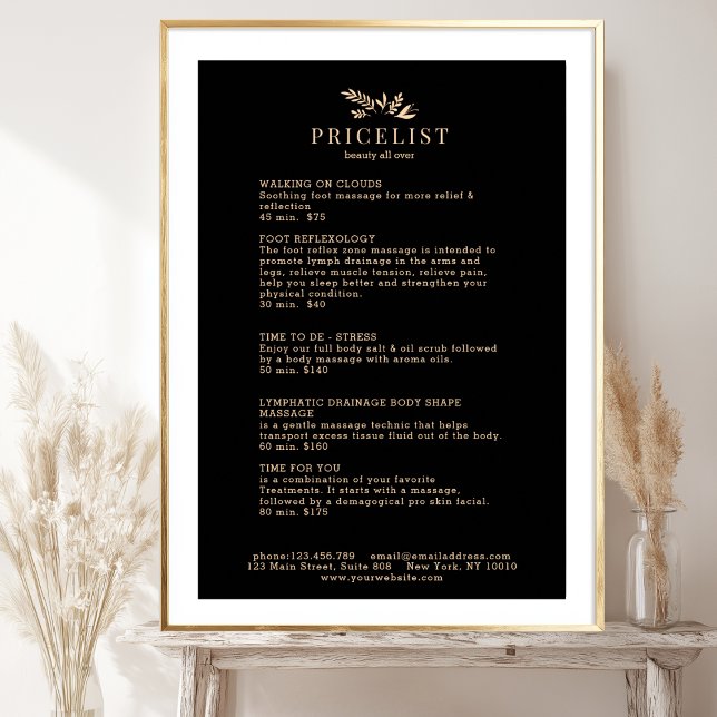 Minimal Black Botanical Salon Price List Poster (Custom Minimal Black Botanical Salon Price List Poster. Print & Instant Download)