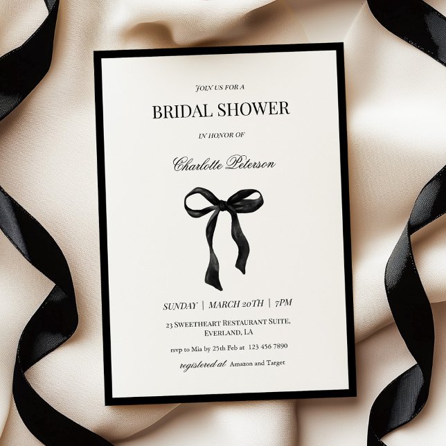 Minimal Black Bow Bridal Shower Invitation (Créateur téléchargé)