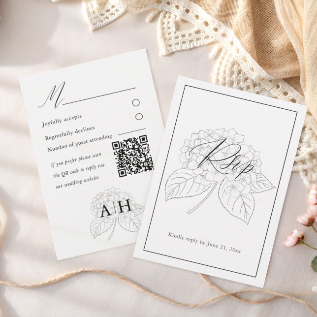 Minimal Black & White Hydrangea Wedding RSVP (Créateur téléchargé)