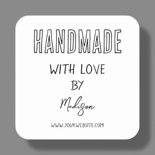 Minimal blanc Sticker Carré fait main avec amour
