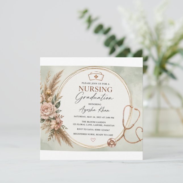 Minimal Boho Nursing Graduation Invitation | Round (Debout devant)