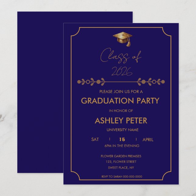 Minimal Classy Blue Grad Party Invitation (Devant / Derrière)