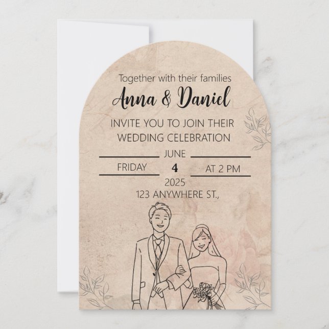 Minimal Elegant Wedding Invitation with Line Art C (Devant)