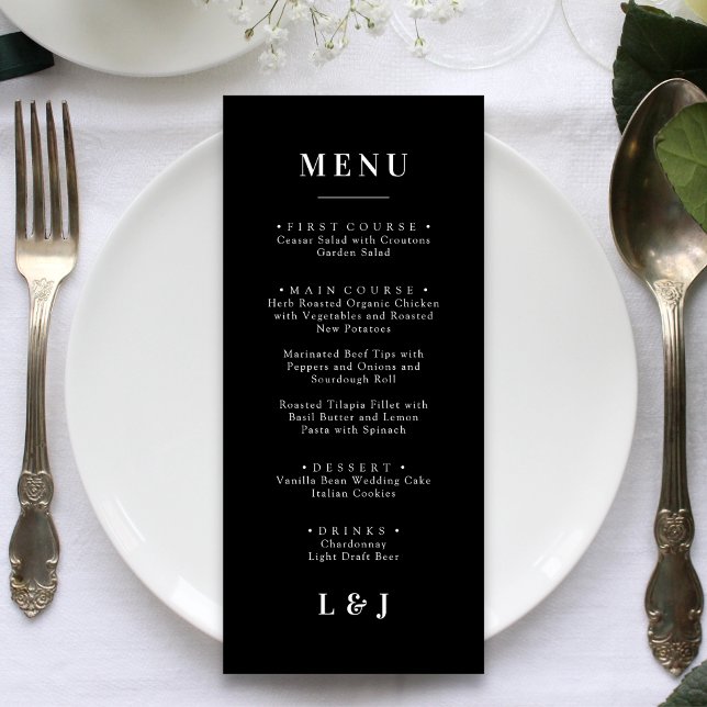 Minimal et chic | Menu Mariage noir et blanc (Créateur téléchargé)