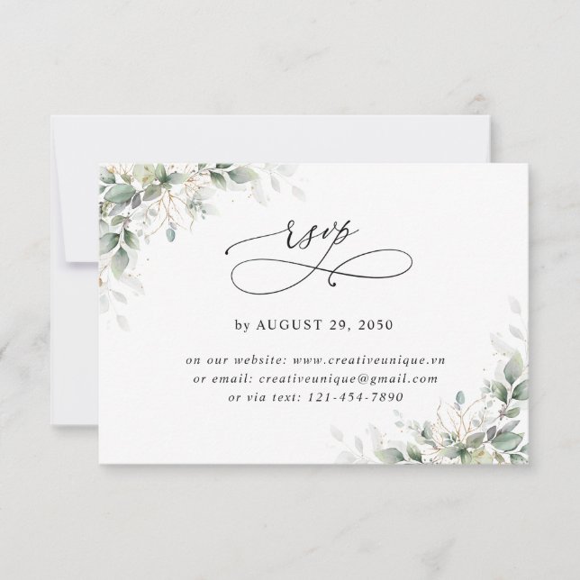 Minimal Eucalyptus Wedding Online RSVP Card (Devant)