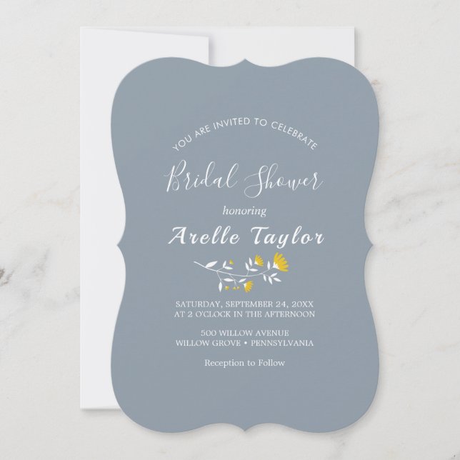 Minimal Feuille | Invitation de Baby Shower Bleu e (Devant)