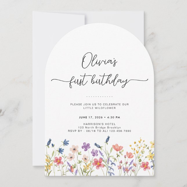 Minimal Floral First Birthday Arch Invitation (Devant)