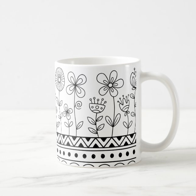 Minimal Floral Folk Pattern Mug – Boho Line Art (Droite)