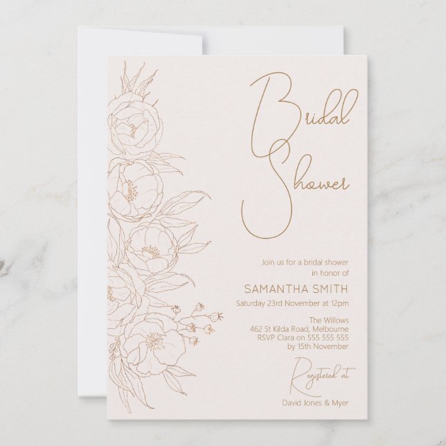 Minimal Floral Line Art Bridal Shower Invitation (Devant)