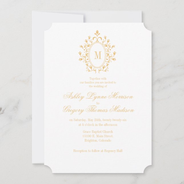 Minimal Gold Monogram Wedding Invitation (Devant)