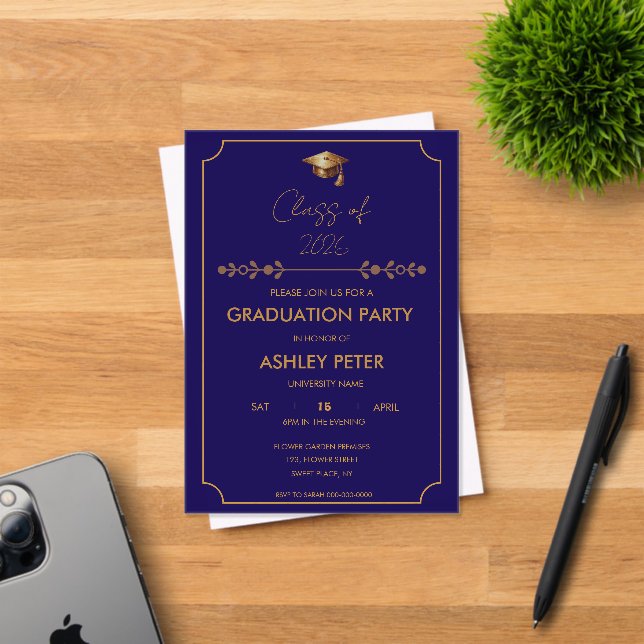 Minimal Grad Party Blue Acrylic Invitation (Insitu (Carte d'invitation))