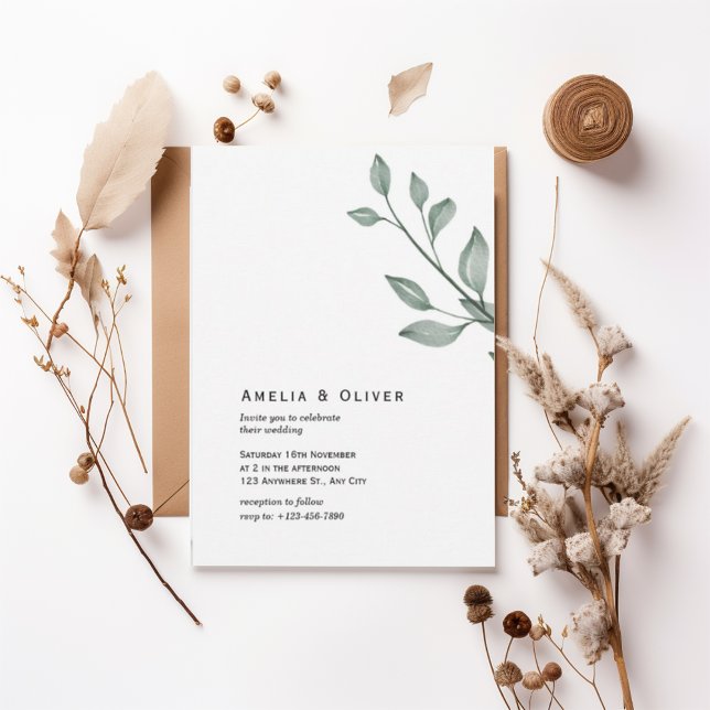Minimal Greenery Botanical Wedding Invitation (Créateur téléchargé)