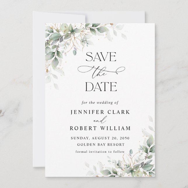 Minimal Greenery Wedding Save The Date (Devant)