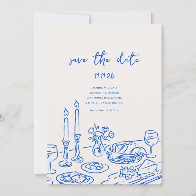 Minimal Hand Drawn Whimsical Doodle Save The Date (Devant)