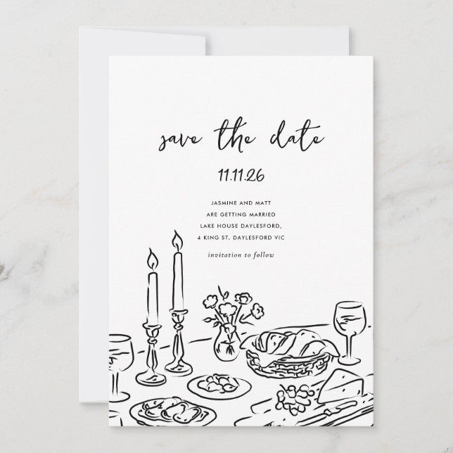Minimal Hand Drawn Whimsical Doodle Save The Date (Devant)