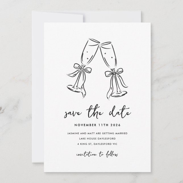 Minimal Hand Drawn Whimsical Doodle Save The Date (Devant)