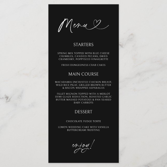 Minimal Heart Menu Card Reception Formal Dinner  (Devant)