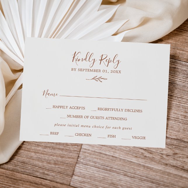 Minimal Leaf | Boho Cream Menu Choice RSVP Card (Créateur téléchargé)