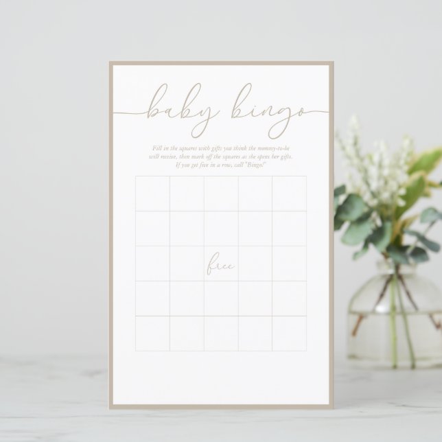 Minimal moderne | Baby Bingo Game Card (Debout devant)