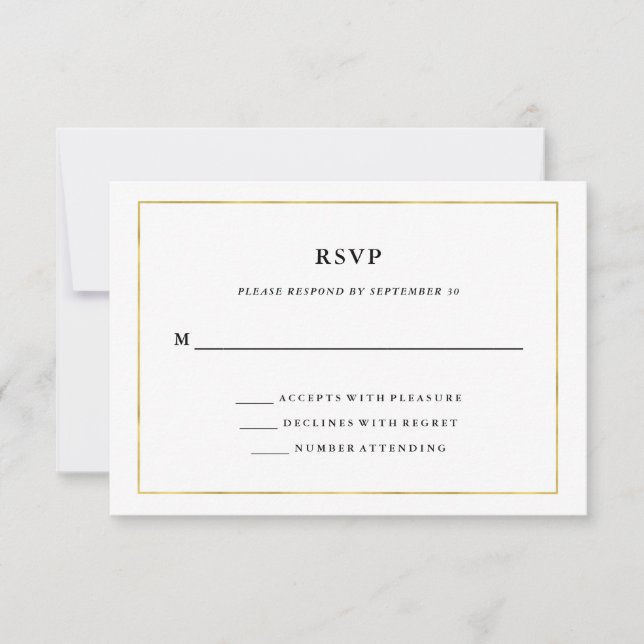 Minimal moderne | Faux Gold Border RSVP (Devant)