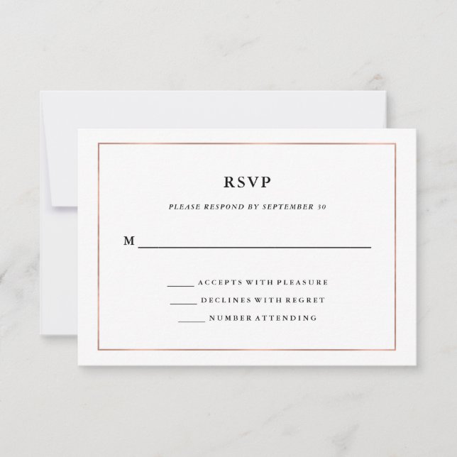 Minimal moderne | Faux Rose Gold Border RSVP (Devant)
