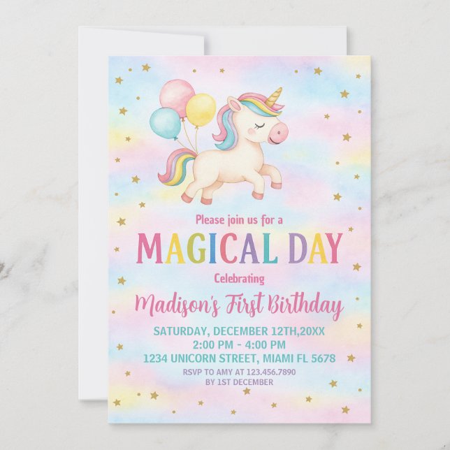 Minimal moderne Unicorn Invitation Anniversaire (Devant)
