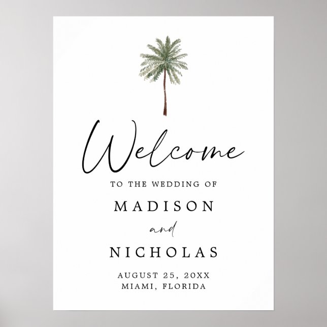 Minimal Palm Tree Wedding Welcome Sign Poster (Devant)
