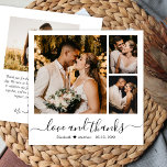 Minimal photo Collage Amour et Merci Mariage<br><div class="desc">Simple Minimaliste Élégant "Amour et Merci" Script 3 Photo Collage personnalisé Carte de remerciements Mariage. Élégant modèle mariage avec trois (3) photos sur le devant (grille photo collage) et une photo sur le côté arrière. Avec le texte "Amour et merci" dans une tourbillonnant police de typographie en noir sur arrière...</div>