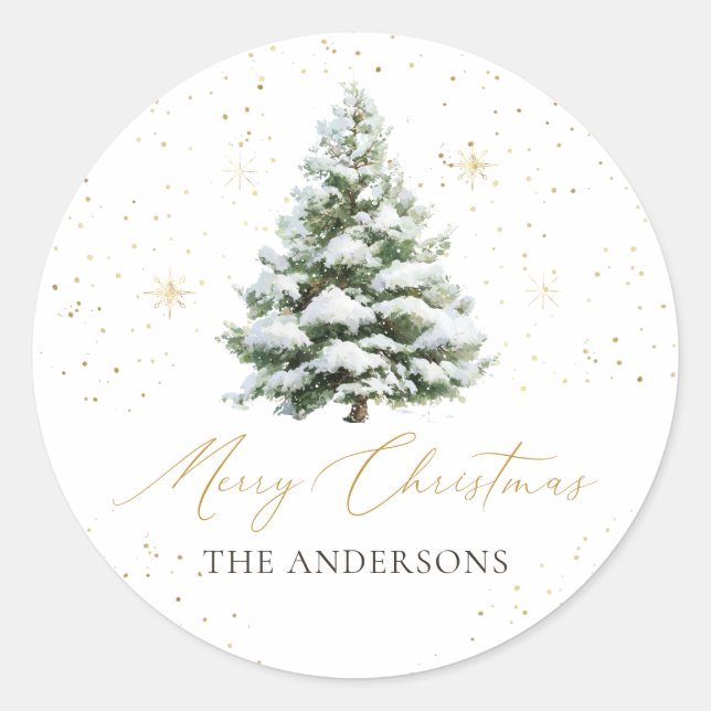 Minimal Pine Tree Christmas Classic Round Sticker (Devant)