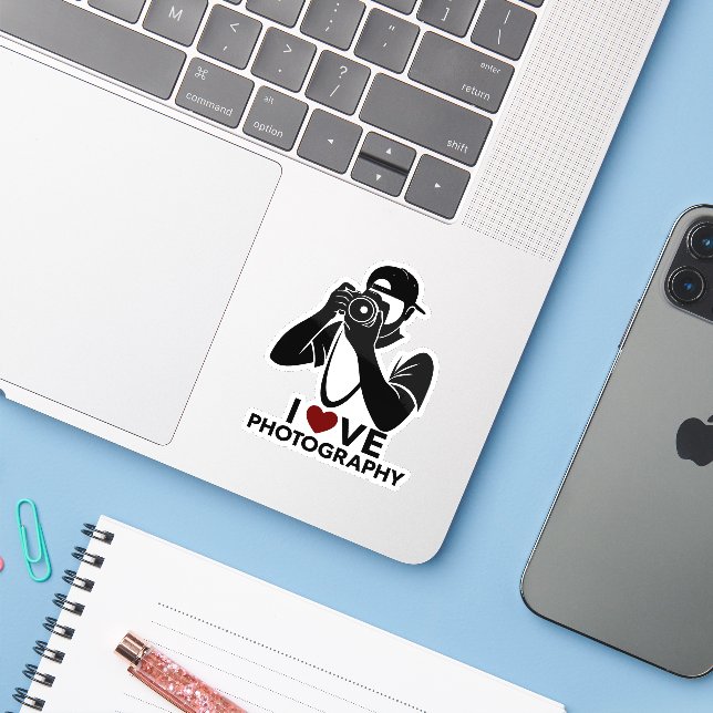Minimal Red Heart Love Design Kiss-Cut Sticker She (Ordinateur portable avec iPhone)