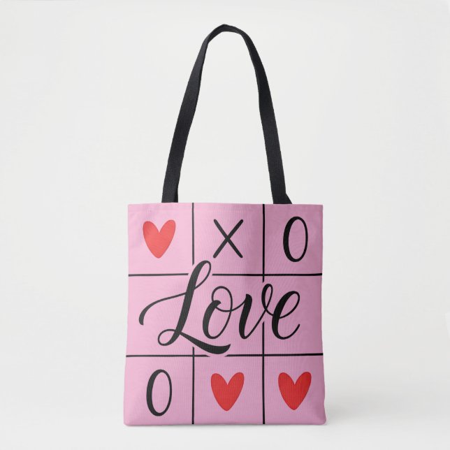 Minimal Red Hearts Love Tote Bag (Devant)