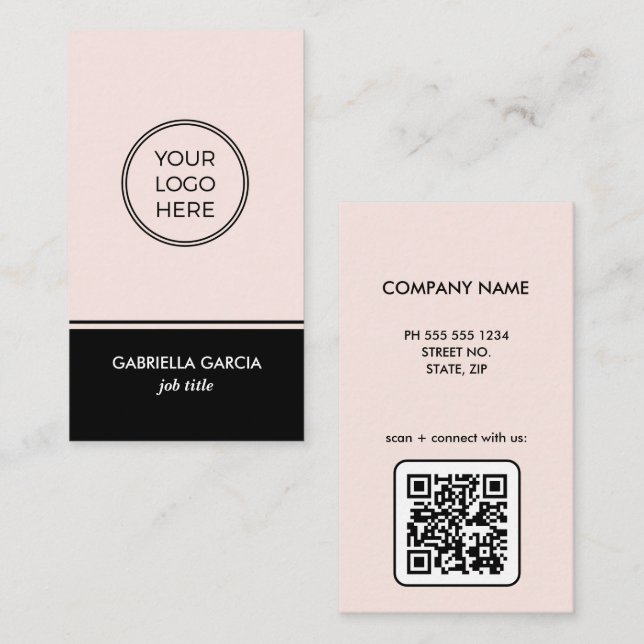Minimal rose votre logo QR Code Carte de visite (Devant / Derrière)