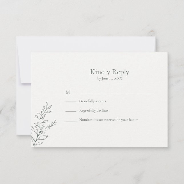 Minimal Sage Green Botanical RSVP Card (Devant)