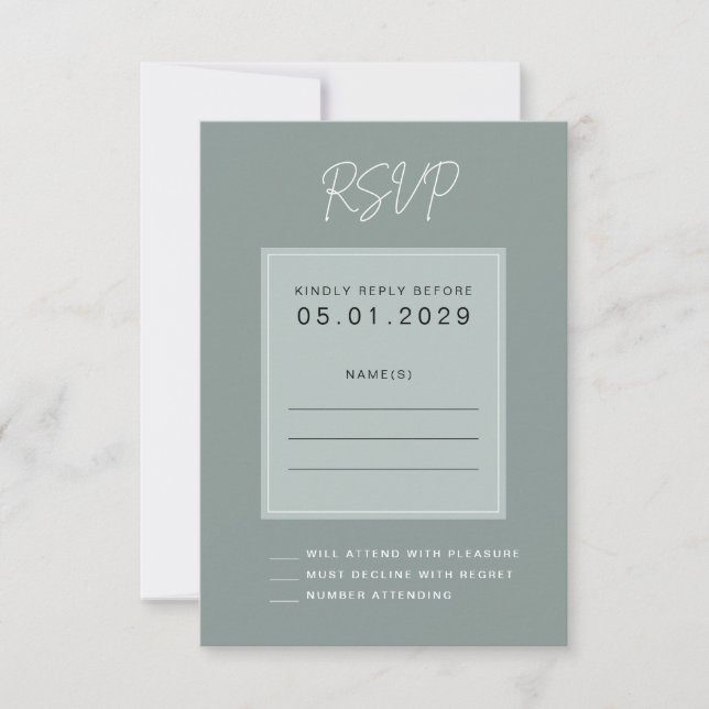 Minimal Sage Wedding RSVP Card (Devant)