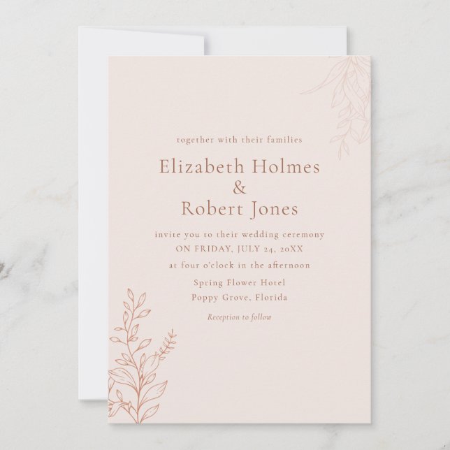 Minimal Terracotta Botanical Wedding Invitation (Devant)