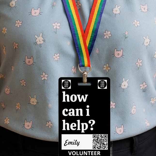 Minimal Volunteer Lanyard Badge Logo & QR code (Créateur téléchargé)