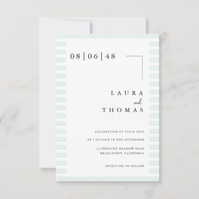 Minimal Wedding Invitation Card with Stripe Border (Devant)