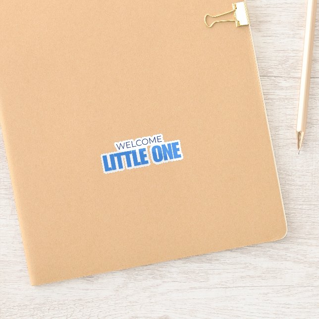 Minimal Welcome Little One Baby Boy Shower Sticker (Carnet)