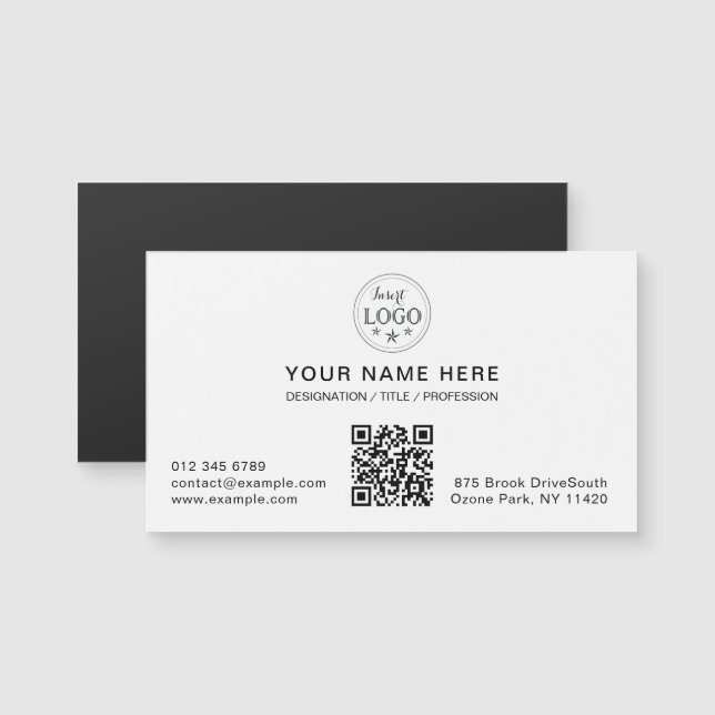 Minimal White Magnetic Card with Your Info (Devant / Derrière)