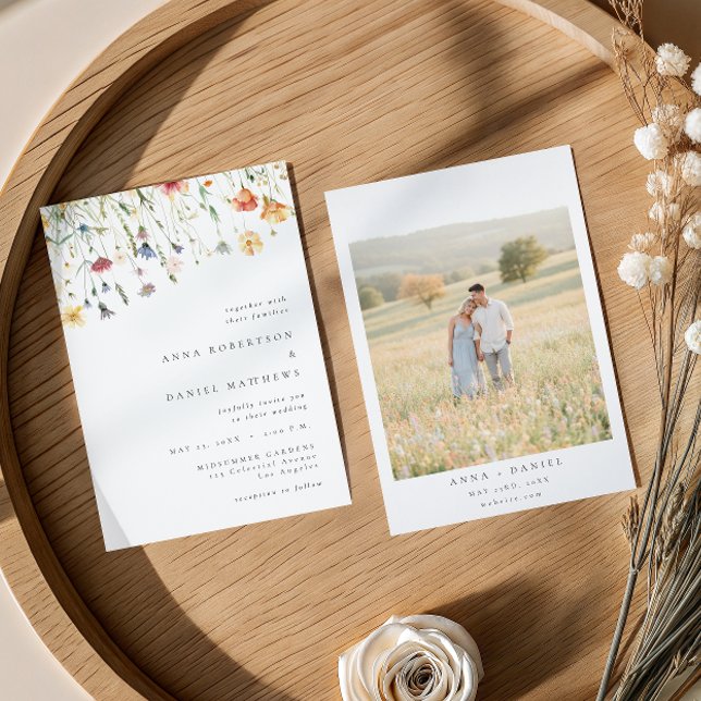 Minimal Wildflower Photo Wedding Invitation (Créateur téléchargé)
