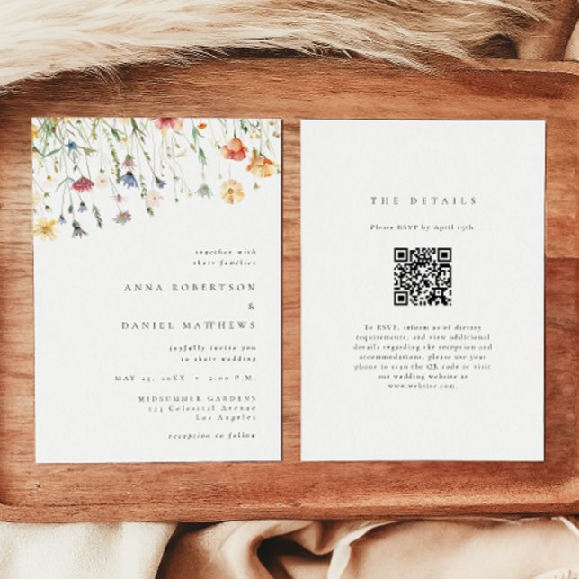 Minimal Wildflower QR Code Wedding Invitation (Créateur téléchargé)