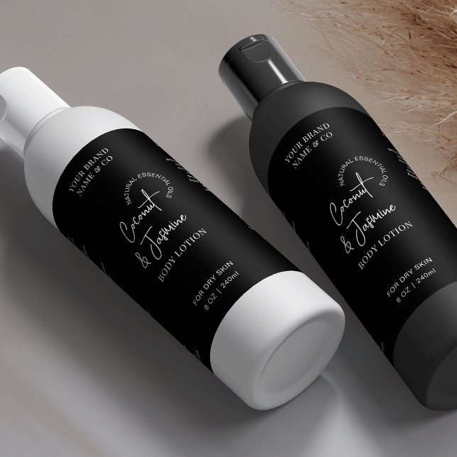 Minimalis Noir 8 OZ Cosmo Bouteille Étiquette étan (Fully editable product labels for skincare bottles)