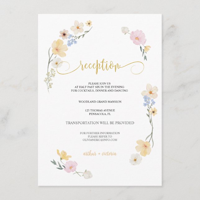 Minimalisme et fleurs Mariage CARTE DE RÉCEPTION (Devant)