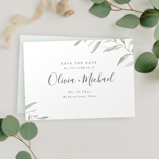 Minimalisme végétation calligraphie simple carte d (Minimal greenery simple calligraphy save the date)